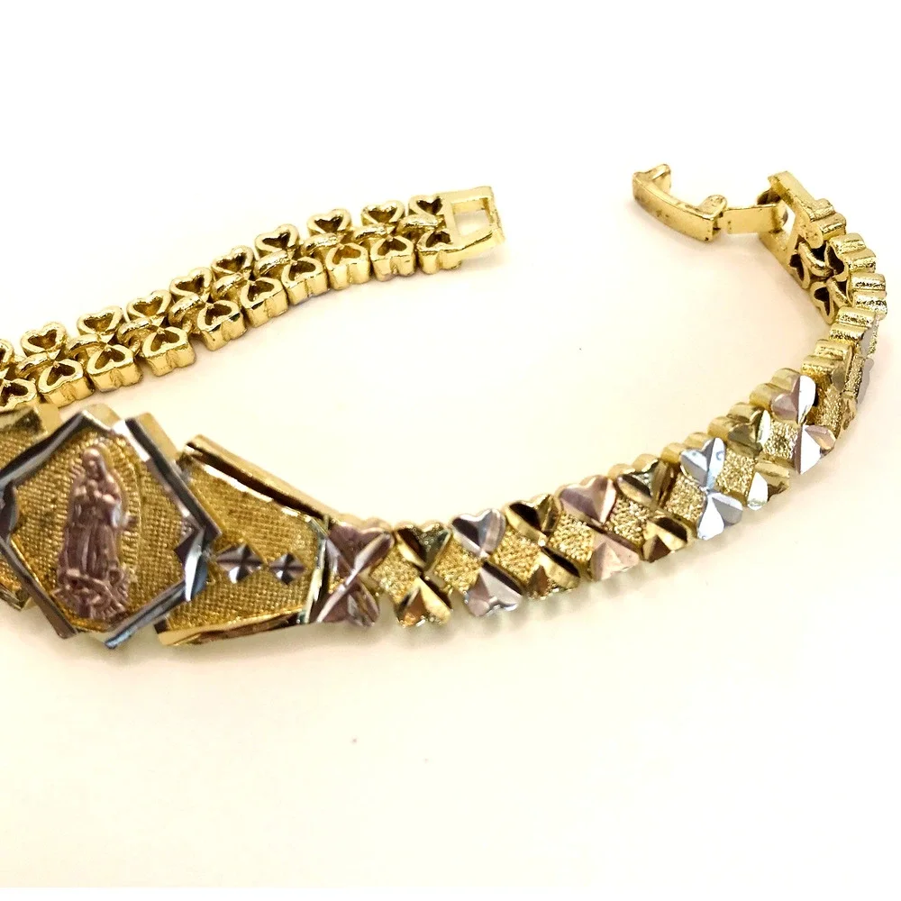Tri Color Virgen de Guadalupe 14K Plated Bracelet Pulsera Oro Laminado Women